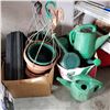 Image 1 : LARGE LOT OF HANGING BASKET PLANTERS, TRAYS, AND WATERING CANS