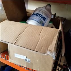 BOX OF BIORESTORE WATER DAMAGE TREATMENT AND HAND CLEANER