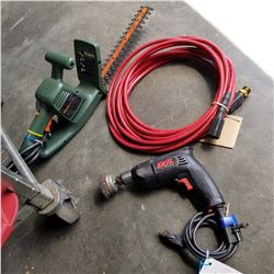 SKILL SAW, HEDGE TRIMMER, AND AIR HOSE - ALL WORKING