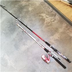 OFFSHORE ANGLER FISHING ROD AND REEL AND BASS PRO SHOP FISHING ROD, BOTH AS IS, BROKEN TIPS