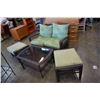 Image 1 : ALUMINUM FRAME WICKER LOVESEAT, FOOTSTOOLS AND COFFEE TABLE SET