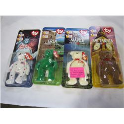SET OF 4 TY BEANIE BABIES, THE BEAR LOURS MAPLE, GLORY, BRITANNIA AND ERIN