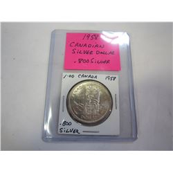 1958 CANADIAN SILVER DOLLAR .800 SILVER BC CENTENNIAL