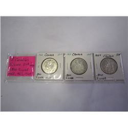 3 CANADIAN SILVER 50C COINS .800 SILVER 1962, 1963, 1964