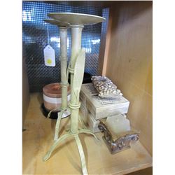LOT OF HAND CAST STONE CANDLE HOLDERS - MADE IN BRITISH COLUMBIA AND CANDLES AND DECOR