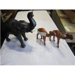 LEATHER ELEPHANT AND 2 CAMELS