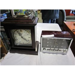 KENSINGTON MANTLE CLOCK AND VINTAGE RADIO