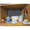 Image 1 : SHELF LOT OF CHINA CUPS, SAUCERS, TEAPOT, CHAMBER POT, ETC