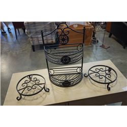 IRON SHELF AND 2 PLANT STANDS