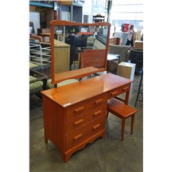 MAPLE DESK AND STOOL W/ MIRROR