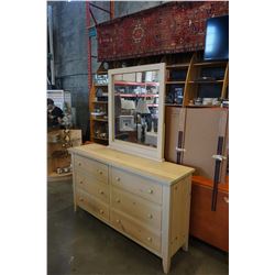 MAPLE 6 DRAWER DRESSER AND MIRROR - SOLID WOOD