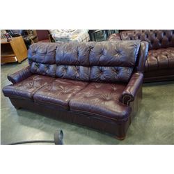 BURGUNDY STUDDED LEATHER SOFA