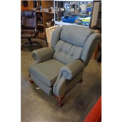 GREEN BUTTON BACK RECLINER WINGBACK CHAIR