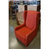 Image 1 : RED UPHOLSTERED WING BACK CHAIR