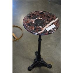 MARBLE TOP CAST IRON BASE WINE TABLE