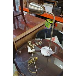 2 BRASS LAMPS - 1 W/ MARBLE BASE, 1 WALL MOUNT