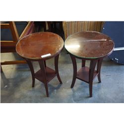 PAIR OF ROUND MAHOGANY FINISH END TABLES