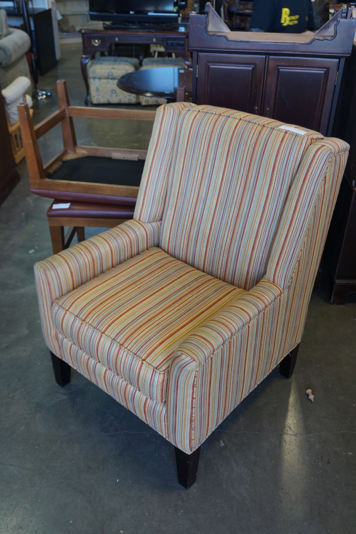 STRIPED UPHOLSTERED ARM CHAIR - Big Valley Auction