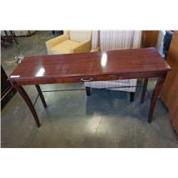 MAHOGANY FINISH GLASS TOP SOFA TABLE