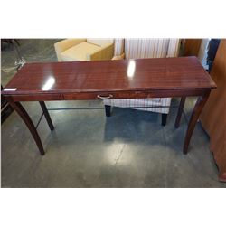 MAHOGANY FINISH GLASS TOP SOFA TABLE