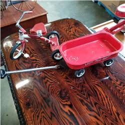 SMALL TOY SPEEDWAY SERIES TRICYCLE AND LITTLE RED RACE WAGON