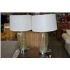 Image 1 : PAIR OF GREEN GLASS TABLE LAMPS