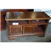 Image 1 : ASHLEY FLOOR MODEL TV STAND, MAHOGANY FINISH, MISSING DOOR, RETAIL $599