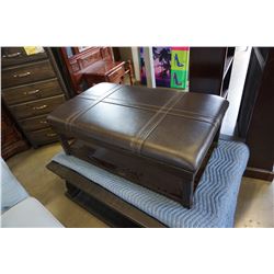 ASHLEY FLOOR MODEL LARGE LEATHER TOP OTTOMAN, RETAIL $699