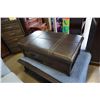 Image 1 : ASHLEY FLOOR MODEL LARGE LEATHER TOP OTTOMAN, RETAIL $699