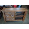 Image 2 : ASHLEY FLOOR MODEL RUSTIC RECLAIMED LOOK 3 DRAWER OPEN SERVING CABINET, RETAIL $1649