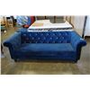 Image 1 : ASHLEY SIGNATURE BLUE VELVETY CLUB STYLE COUCH WITH TUFTED BACK AND NAIL HEAD ACCENTS, RETAIL $1999
