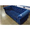 Image 2 : ASHLEY SIGNATURE BLUE VELVETY CLUB STYLE COUCH WITH TUFTED BACK AND NAIL HEAD ACCENTS, RETAIL $1999