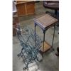 Image 1 : 2 TIER METAL AND WICKER SHELF W/ WIRE BASKET PLANTER