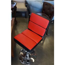 ASHLEY FLOOR MODEL RED AND BLACK GAS LIFT BARSTOOL, RETAIL $149