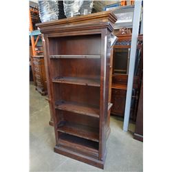 ASHLEY FLOOR MODEL DARK MAHOGANY FINISH OPEN 6 FOOT BOOKSHELF, RETAIL $399