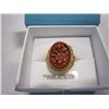 Image 2 : STERLING SILVER YELLOW GOLD PLATED 19x13mm GENUINE RED JASPER AND ENAMEL RING SIZE 6.5 W/ APPRAISAL 