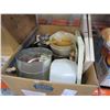 Image 1 : BOX OF TABLE LIGHTER, PIP CLEANER, AND VINTAGE COLLECTIBLES AND MILK GLASS AND OTHER COLLECTIBLES