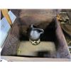 Image 3 : VINTAGE BRASS CHANDELIER, METAL CASE, AND SMALL JUG