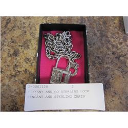 TIFFANY AND CO STERLING LOCK PENDANT AND STERLING CHAIN