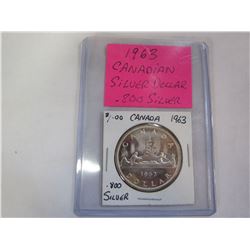 1963 CANADIAN SILVER DOLLAR .800 SILVER