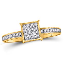 0.10 CTW Diamond Square Cluster Ring 10KT Yellow Gold - REF-11N2F