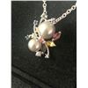 Image 3 : CREAMY GREY ROUND BUTTON PEARL SAPPHIRE TOURMALINE PENDANT (925 STERLING SILVER)