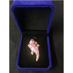 OVAL CUT SAPPHIRE/ RUBY GECKO BROOCH (925 FINE SILVER)