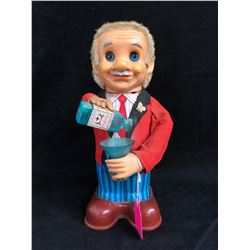 BOTTOMS UP! Vintage 1960's Tin Battery Operated Toy Man Drinking Scotch Whiskey Made in Japan