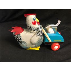 Vintage Kitsch Battery Operated Toy ME 603 Hen And Chickens Tin Litho (1960)