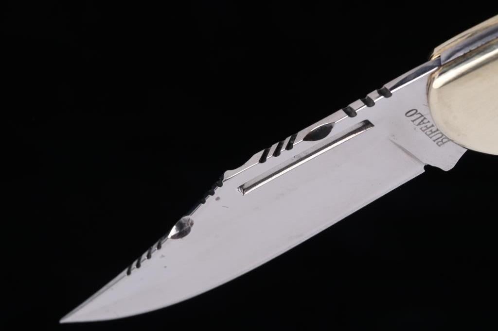 Navajo Turquoise Inlaid Buffalo Pocket Knife