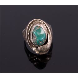 Navajo Old Pawn Cerrillos Turquoise & Silver Ring