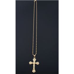 14k Gold Ornate Cross Pendant Necklace