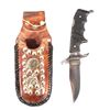 Image 1 : Folding Knife w/ Decorated Leather Sheath