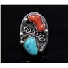 Image 2 : Navajo Silver Turquoise and Coral Ring